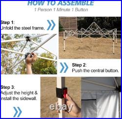 10x10 Pop Up Canopy Tent Blue 1-Button Setup, Sidewall & 4 Weight Bags