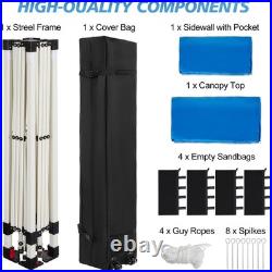 10x10 Pop Up Canopy Tent Blue 1-Button Setup, Sidewall & 4 Weight Bags
