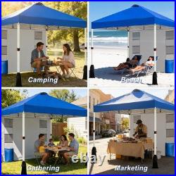 10x10 Pop Up Canopy Tent Blue 1-Button Setup, Sidewall & 4 Weight Bags