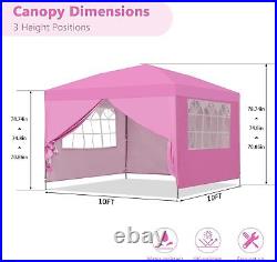 10x10 Pop Up Canopy Tent with Sidewalls Outdoor Portable 10 x 10 FT Pink