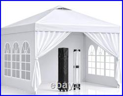 10x10 Pop Up Canopy with Sidewalls- Portable Sun Shade Beach Tent, Gazebo White