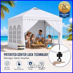 10x10 Pop Up Canopy with Sidewalls- Portable Sun Shade Beach Tent, Gazebo White