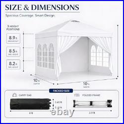 10x10 Pop Up Canopy with Sidewalls- Portable Sun Shade Beach Tent, Gazebo White