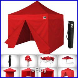 10x10 Red Waterproof Easy Ez Pop Up Canopy Commercial Outdoor Tent +4 Side Walls