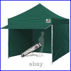 10x10 Standard Canopy Tent Green Extended Awning + 4 Zipper Walls Enclosure