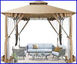 10x10FT Outdoor Hardtop Double Roof Gazebo Canopy with Mosquito Netting Garden