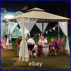 10x10FT Outdoor Hardtop Double Roof Gazebo Canopy with Mosquito Netting Garden