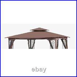 10x10ft Brown Patio Gazebo Replacement Canopy Top Fabric Double Roof Cover