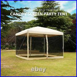 10x10ft Folding EZ Pop up Canopy Gazebo Netting Screen House Party Tent 3 Height