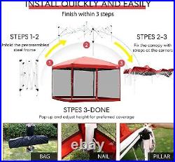 10x10ft Outdoor Easy Pop Up Canopy Screen Party Tent with Mesh Side Walls 3-Height