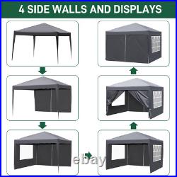 10x10ft Outdoor Pop Up Canopy Instant Canopy Tent with 4 Sidewalls Dark Grey
