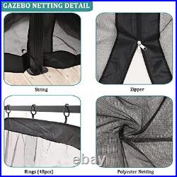 10x12ft Replacement Mosquito Netting, Universal Gazebo Netting with Zippers