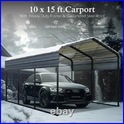 10x15 FT Outdoor Carport Heavy Duty Metal Carport Car Metal Awning with Sidewall