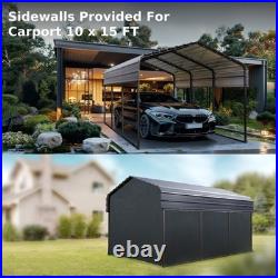 10x15 FT Outdoor Carport Heavy Duty Metal Carport Car Metal Awning with Sidewall