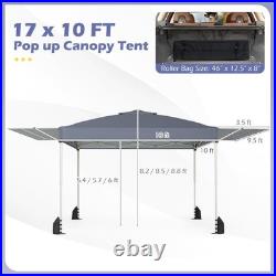 10x17 FT Pop Up Canopy Tent with Dual Adjustable Awnings, Silver-Coated Fabric