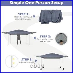 10x17 FT Pop Up Canopy Tent with Dual Adjustable Awnings, Silver-Coated Fabric