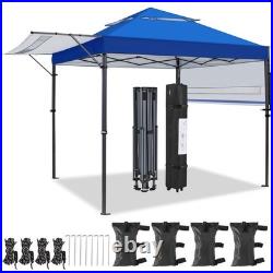 10x17ft Pop Up Canopy withAwnings, Outdoor Canopy Tent, Heavy Duty Sun Shelter, Blue