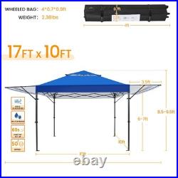 10x17ft Pop Up Canopy withAwnings, Outdoor Canopy Tent, Heavy Duty Sun Shelter, Blue
