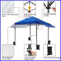 10x17ft Pop Up Canopy withAwnings, Outdoor Canopy Tent, Heavy Duty Sun Shelter, Blue