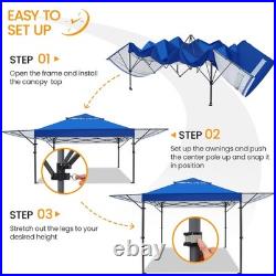 10x17ft Pop Up Canopy withAwnings, Outdoor Canopy Tent, Heavy Duty Sun Shelter, Blue