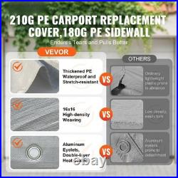 10x20 FT Carport Canopy Cover with Side Walls Waterproof UV Protection Bungees