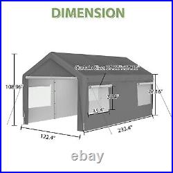 10x20 FT Carport Canopy Heavy Duty Garage with Sidewalls and Roll-up Windows