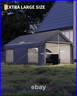 10x20 FT Heavy Duty Carport Portable Garage with Roll-Up Windows, Removable Side