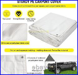 10x20 Ft Carport Canopy, White Replacement Cover with 48 Ball Bungee Cords