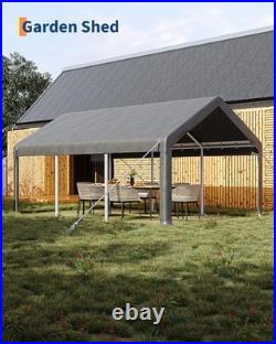 10x20 Ft Carport, Car Port with 200g PE Tarp, Roll-Up Doors, and 4 Windows, f