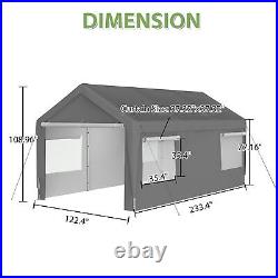 10x20 Heavy Duty Carport Tent with Ventilated Windows Removable Sidewalls Gray