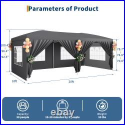 10x20 Pop Up Canopy Tent 6 Removable Sidewalls, Waterproof, 3 Adjustable Heights