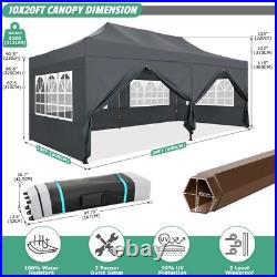 10x20 Pop Up Canopy Tent Commercial Heavy Duty Waterproof Gazebo Thickened Frame