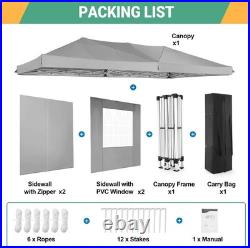 10x20 Pop Up Canopy Tent Portable Outdoor Shelter with Sidewalls, Waterproof