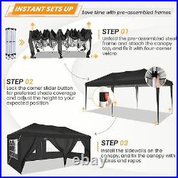 10x20 Pop Up Canopy Tent for Outdoor Patio Instant Shade Gazebo with 6 Sidewalls