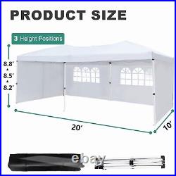 10x20 Pop Up Canopy Tent with Sidewalls Easy Up Tent with 6 Sandbags Wheeled Bag