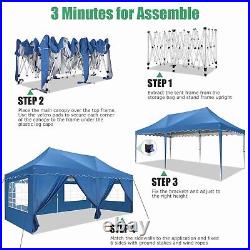 10x20 Pop up Canopy with 6 Walls Commercial Heavy Duty Gazebo UPF50+ Beach Tent