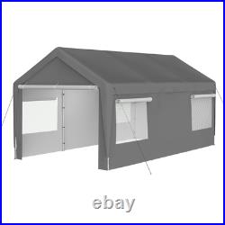 10x20 Steel Canopy Tent Garage Carport with Removable Sidewall & Doors Gray