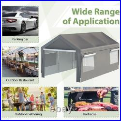 10x20 Steel Canopy Tent Garage Carport with Removable Sidewall & Doors Gray