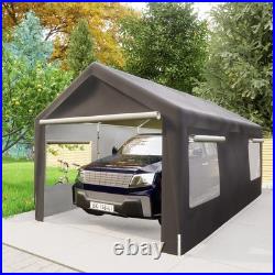 10x20 Steel Canopy Tent Garage Carport with Removable Sidewall & Doors Gray
