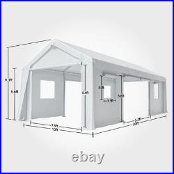 10x20FT Carport Canopy Portable Garage Car Canopy 4 Roll-Up Doors & 2 Side Doors