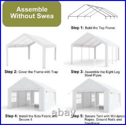 10x20FT Carport Canopy Portable Garage Car Canopy 4 Roll-Up Doors & 2 Side Doors