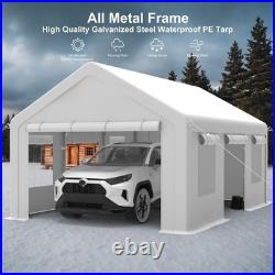 10x20FT Carport Canopy Portable Garage Car Canopy 4 Roll-Up Doors & 2 Side Doors