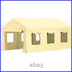 10x20ft 8-Leg Carport Canopy with Sidewalls & Windows, Yellow & Adjustable