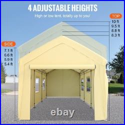 10x20ft 8-Leg Carport Canopy with Sidewalls & Windows, Yellow & Adjustable