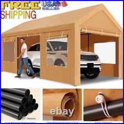 10x20ft Carport Canopy Heavy Duty Waterproof Garage withRoll-up Ventilated Windows