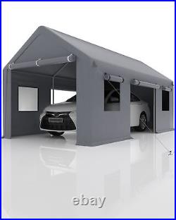 10x20ft Carport Heavy Duty Canopy With 2 Side Doors & 4 Windows Pickup Truck Boat