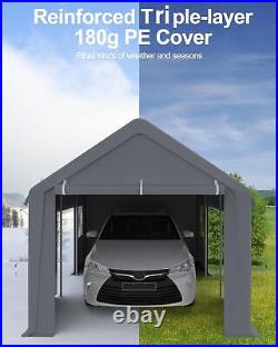 10x20ft Carport Heavy Duty Canopy With 2 Side Doors & 4 Windows Pickup Truck Boat