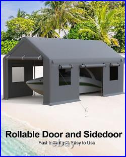 10x20ft Carport Heavy Duty Canopy With 2 Side Doors & 4 Windows Pickup Truck Boat