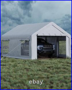 10x20ft Portable Car Port, 200g PE Tarp Canopy, 2 Roll-Up Doors & 4 Windows