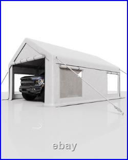 10x20ft Portable Car Port, 200g PE Tarp Canopy, 2 Roll-Up Doors & 4 Windows
